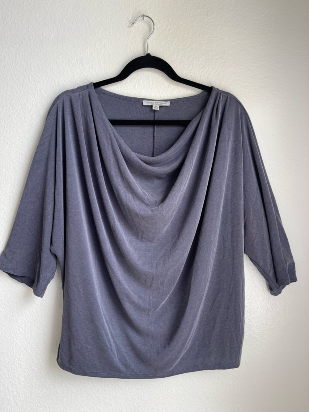 Green Envelope Los Angeles Draped Cowl Neck Top in Washed Blue Gray‎ Size XL
